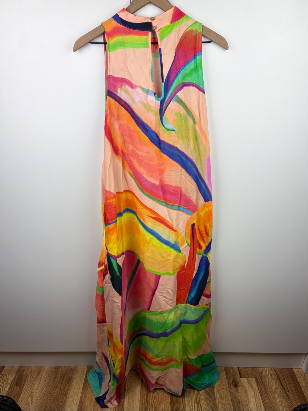 Farm Rio Halter Maxi Dress Leaf Orange Tropical Resort Aloha Anthropologie XL - Picture 7 of 7